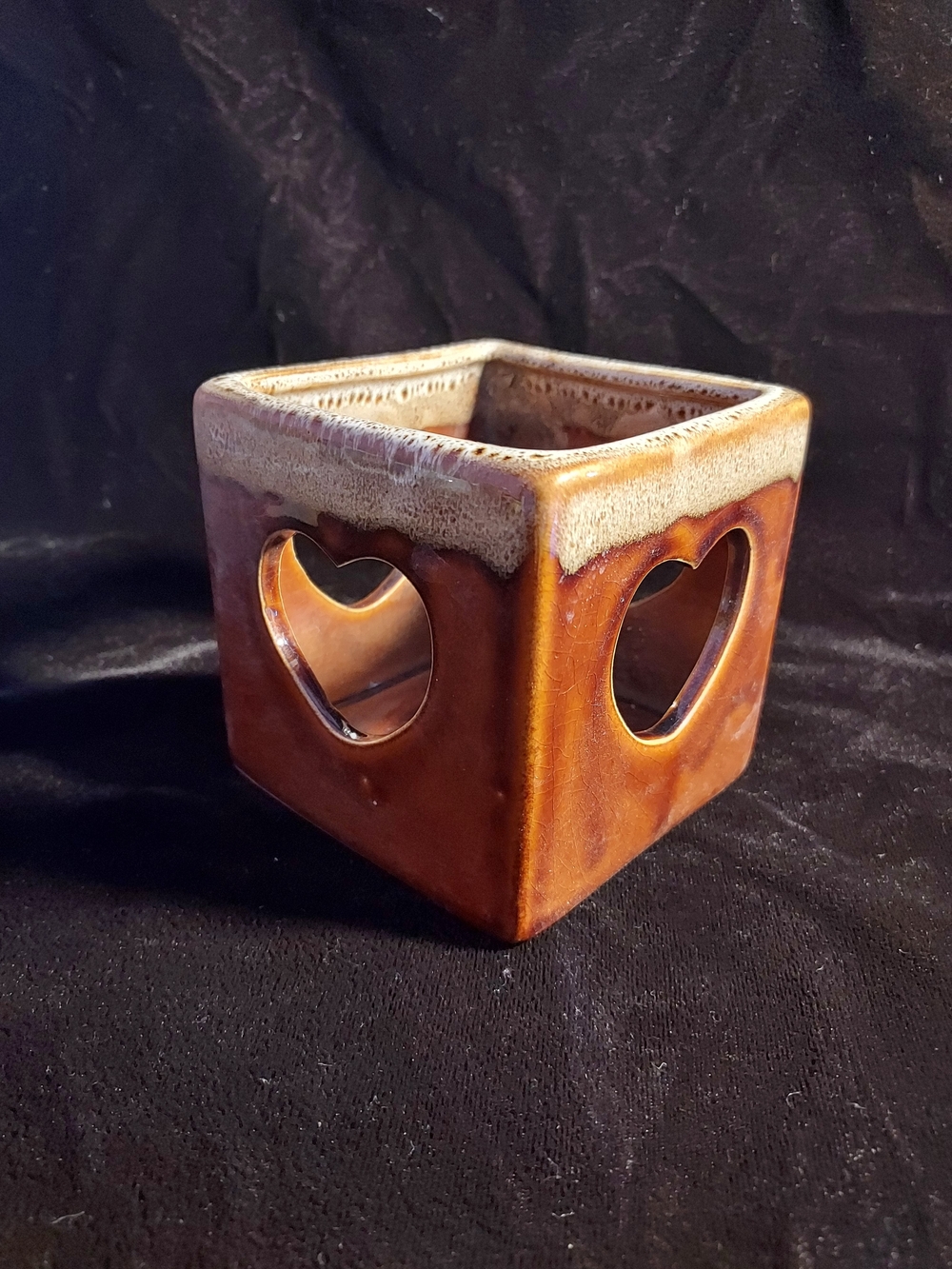 Brown Ceramic Heart Cutout Candle Holder